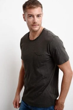 Velvet By Graham & Spencer Mens CHAD RAW EDGE COTTON SLUB POCKET TEE