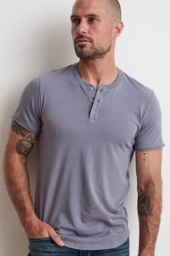 Velvet By Graham & Spencer HESTON SUEDED JERSEY HENLEY Mens