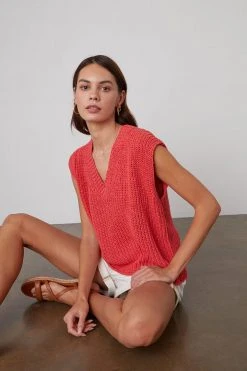 Velvet By Graham & Spencer NAYA V-NECK SWEATER VEST Womens