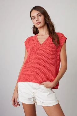 Velvet By Graham & Spencer NAYA V-NECK SWEATER VEST Womens