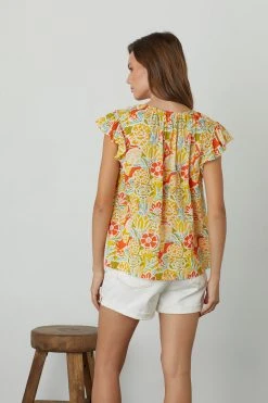 Velvet By Graham & Spencer CANDACE RUFFLE SLEEVE PRINTED TOP Womens