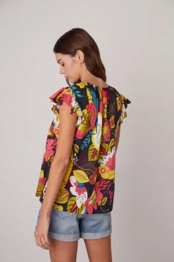 Velvet By Graham & Spencer CANDACE RUFFLE SLEEVE PRINTED TOP Womens