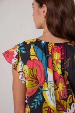 Velvet By Graham & Spencer CANDACE RUFFLE SLEEVE PRINTED TOP Womens