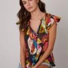 Velvet By Graham & Spencer CANDACE RUFFLE SLEEVE PRINTED TOP Womens