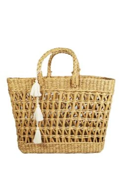 Velvet By Graham & Spencer Womens FREEDOM WOVEN STRAW TASSEL TOTE