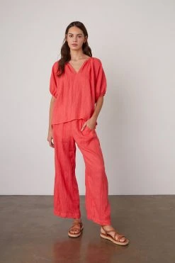 Velvet By Graham & Spencer JANINE PUFF SLEEVE LINEN TOP Womens 17 Velvet By Graham & Spencer JANINE PUFF SLEEVE LINEN TOP Womens
