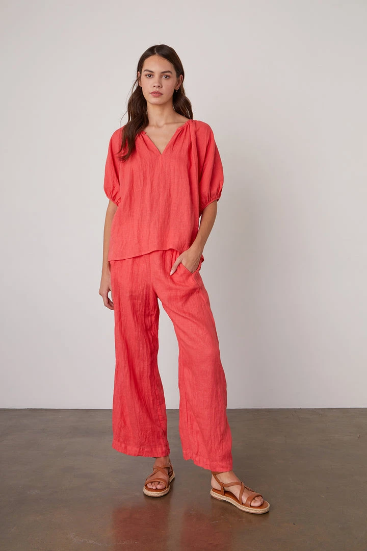 Velvet By Graham & Spencer JANINE PUFF SLEEVE LINEN TOP Womens 7 Velvet By Graham & Spencer JANINE PUFF SLEEVE LINEN TOP Womens