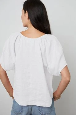 Velvet By Graham & Spencer Womens CALLIN PUFF SLEEVE LINEN TOP