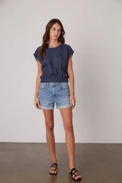 Velvet By Graham & Spencer Womens HAYLIE LINEN CROP TOP