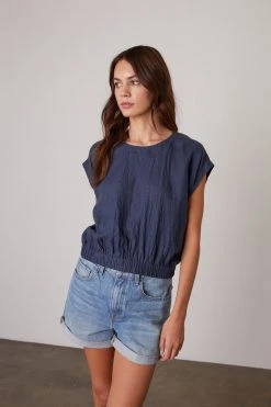 Velvet By Graham & Spencer Womens HAYLIE LINEN CROP TOP
