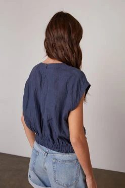Velvet By Graham & Spencer Womens HAYLIE LINEN CROP TOP