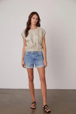 Velvet By Graham & Spencer Womens HAYLIE LINEN CROP TOP
