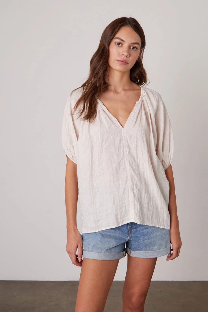 Velvet By Graham & Spencer JANINE PUFF SLEEVE LINEN TOP Womens 5 Velvet By Graham & Spencer JANINE PUFF SLEEVE LINEN TOP Womens