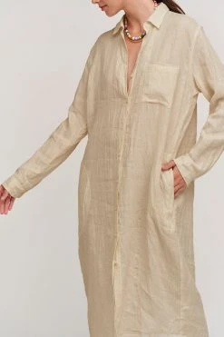 Velvet By Graham & Spencer Womens JORA LINEN BUTTON-UP DRESS