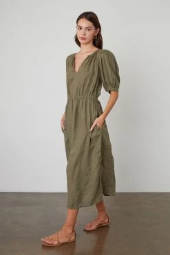 Velvet By Graham & Spencer Womens WHITNEY CUT OUT LINEN DRESS