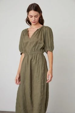 Velvet By Graham & Spencer Womens WHITNEY CUT OUT LINEN DRESS