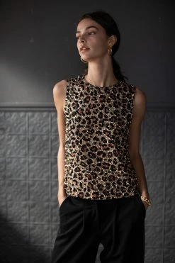 Velvet By Graham & Spencer YVES SEQUIN LEOPARD PRINT BLOUSE